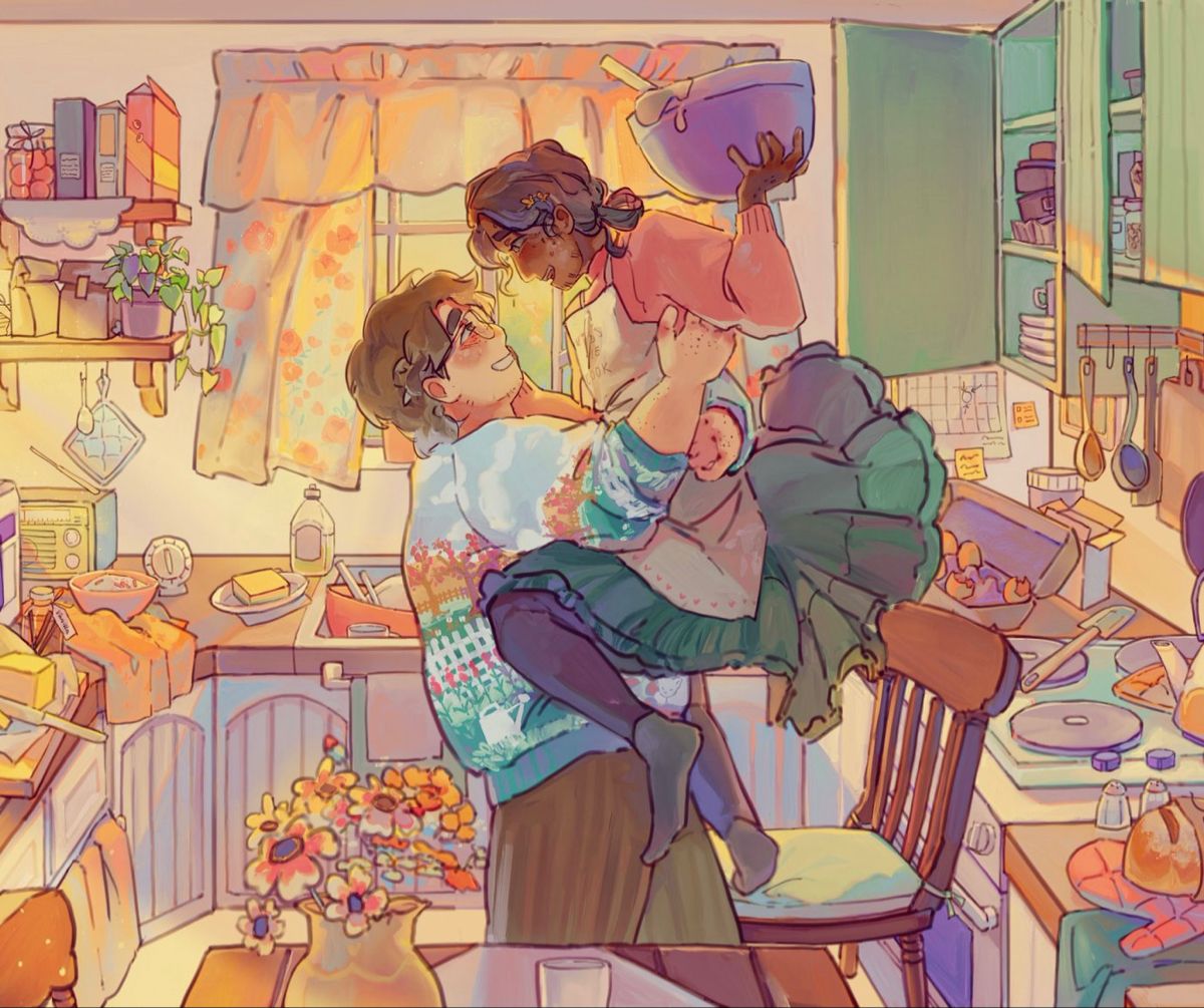 @ccynosaur on Twitter martin holding jon up in the air with joy. they appear to have been baking in the kitchen.